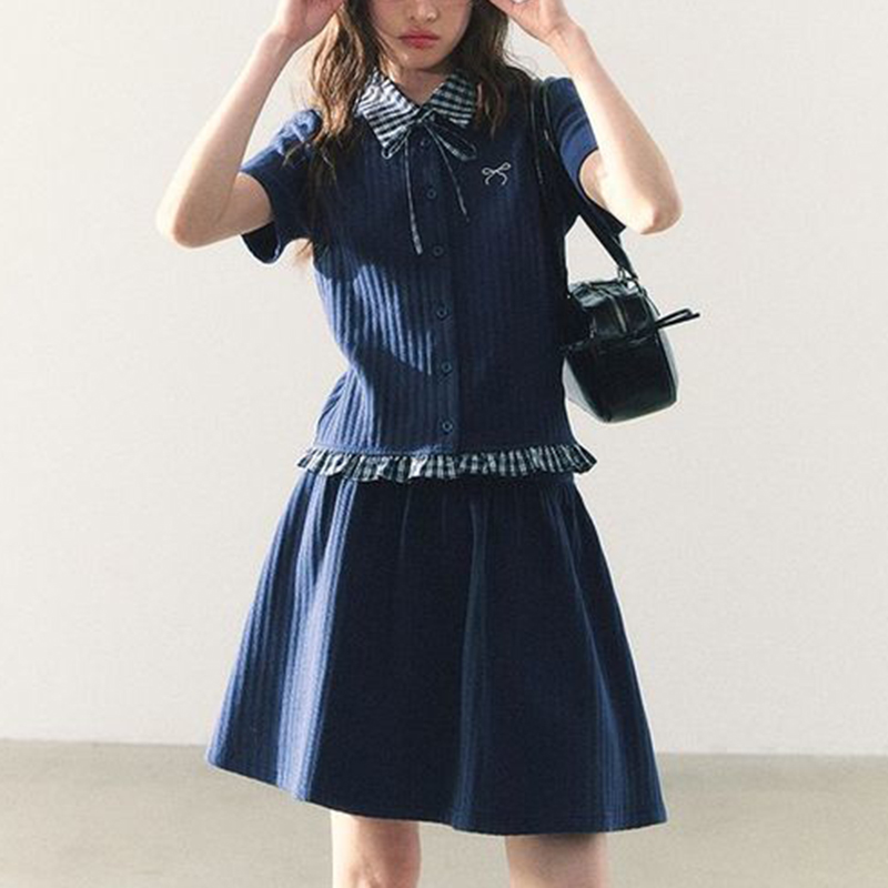 Embroidery In The Piece - Summer Knitted Preppy Style Two Piece