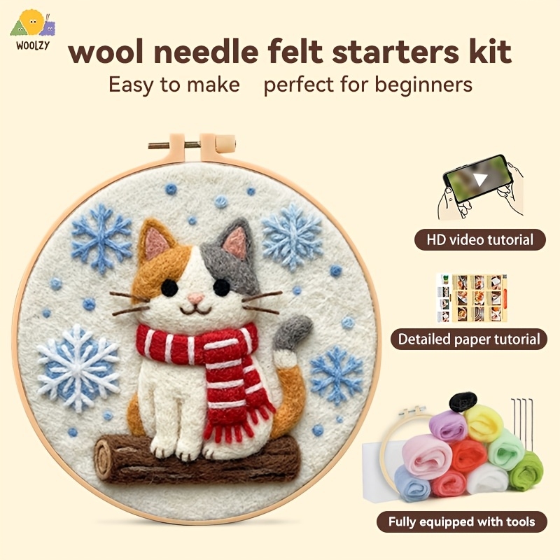 Embroidery Xmas Kits - Cute Cat Red Scarf Felt Embroidery