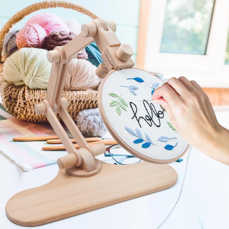 Embroidery Hoop Stand - 360 Degree Rotation Adjustable Wooden Embroidery
