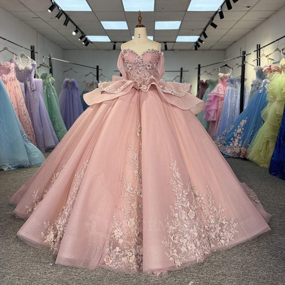 Embroidery Organza - Pink Princess Ball Gown Quinceanera Dresses