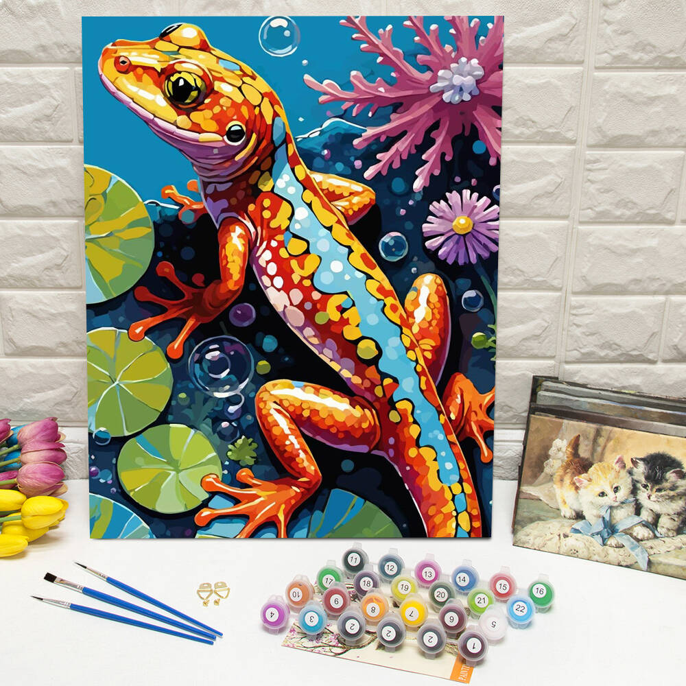 Embroidery Translate - DIY Painting By Numbers Chameleon Handpainted