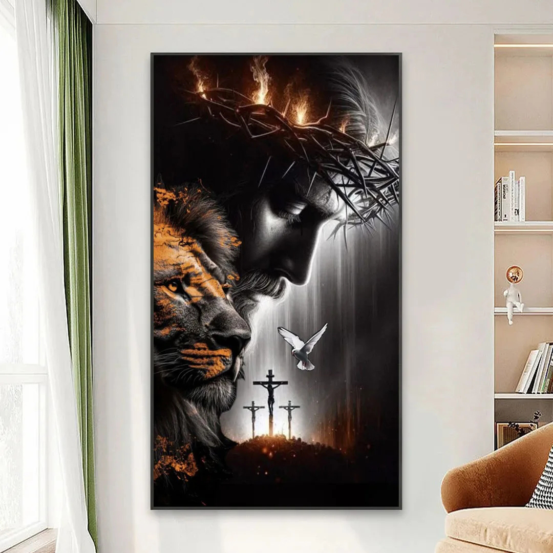Embroidery Jesus - Large Size Jesus Cross Lion Diamond