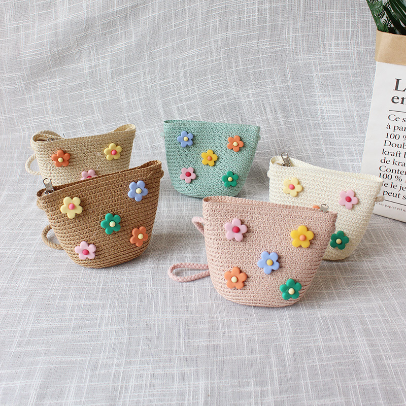 Embroidery Wallet - Children's Straw Crossbody Bag Lovely Girls