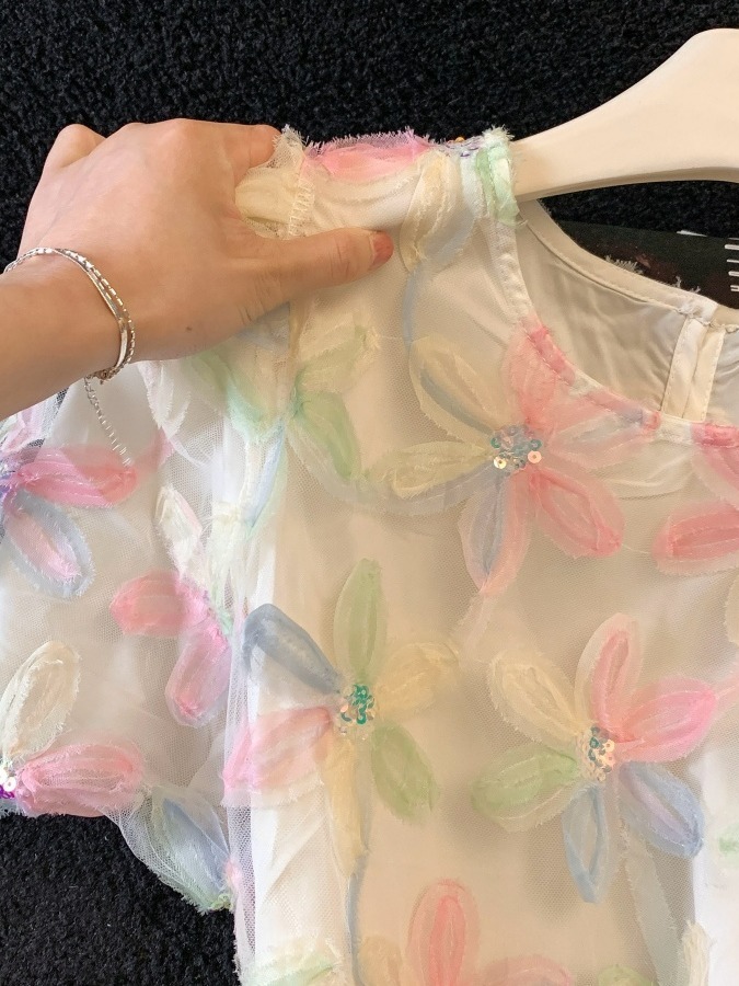 Elegant round Neck Lace Blouse - Embroidery Organza recensione e prezzo