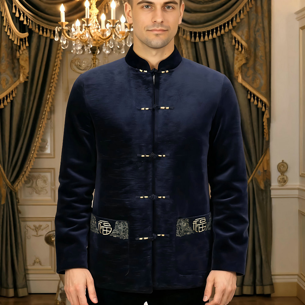 Men Velvet Fleece Lined Jacket - Embroidery Online Design recensione e prezzo