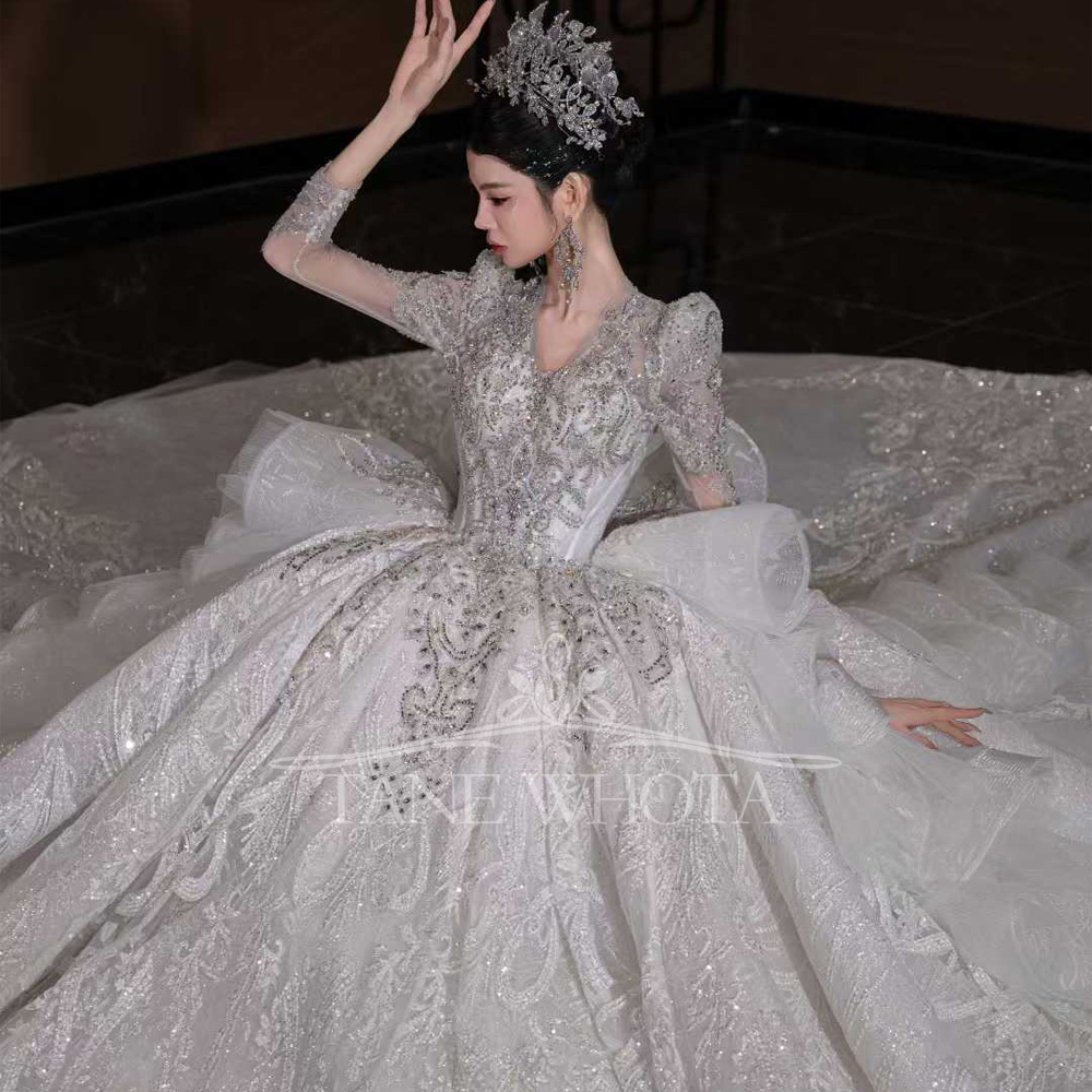 Luxury V Neck Wedding Dress Lo - Embroidery Organza recensione e prezzo