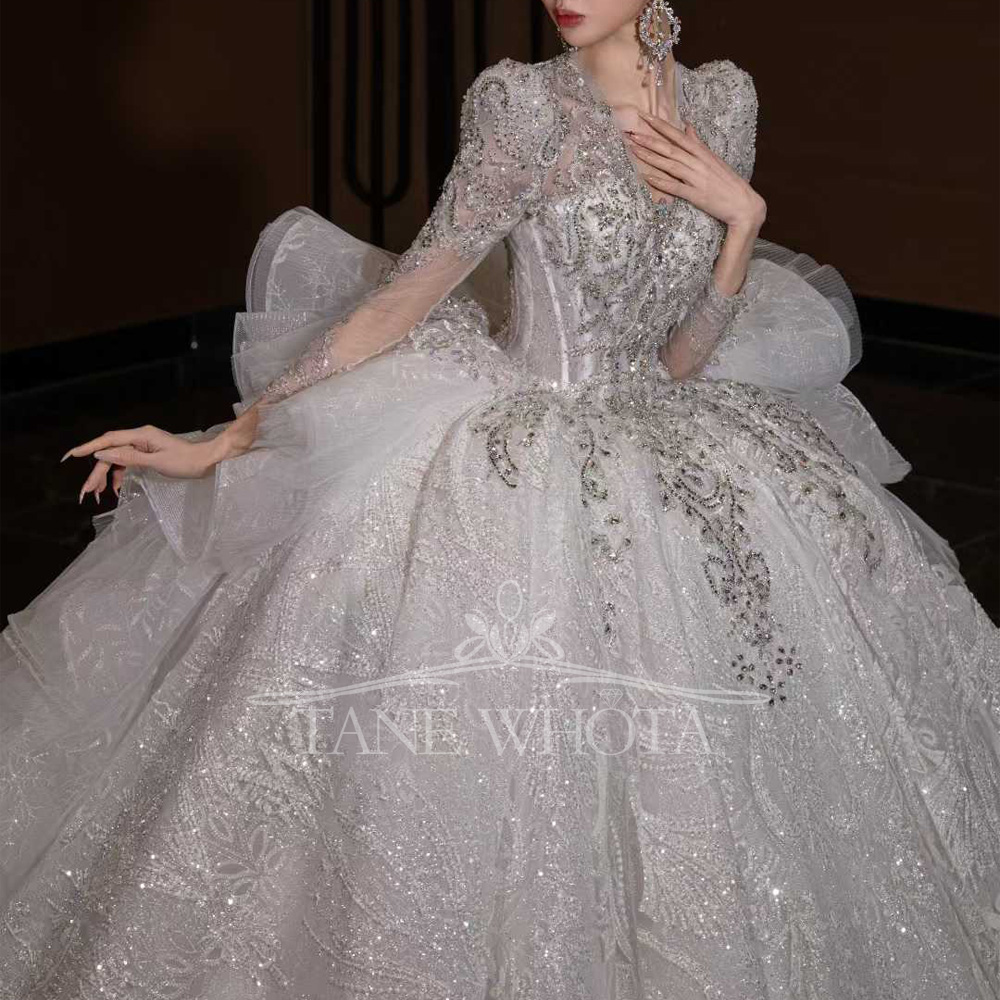 Luxury V Neck Wedding Dress Lo - Embroidery Organza recensione e prezzo